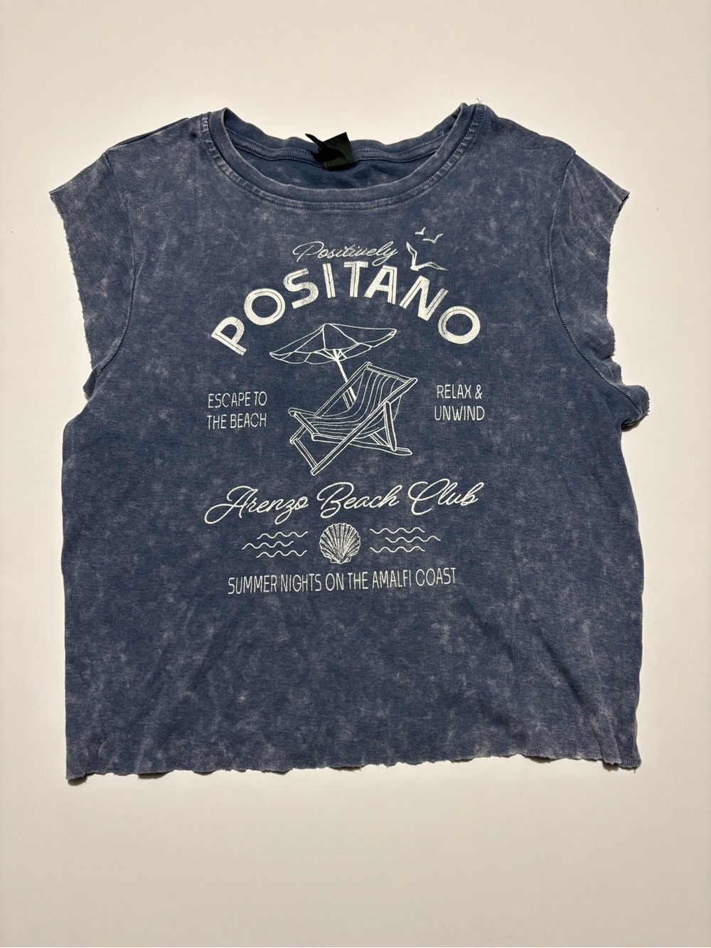 Wild Fable Distressed Blue & White Italy Beach Escape Cotton Muscle Tee